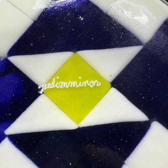 Hand Made Geometric Square Fused Glass Dish Plate Artist Signed Multicolored VTG - Picture 5 of 15